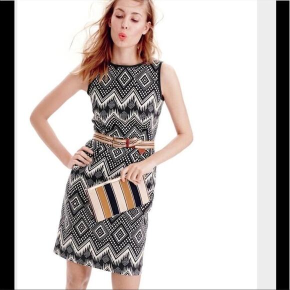 J.Crew diamond okay Aztec geometric sleeveless dress black and cream size 4 - Picture 1 of 12